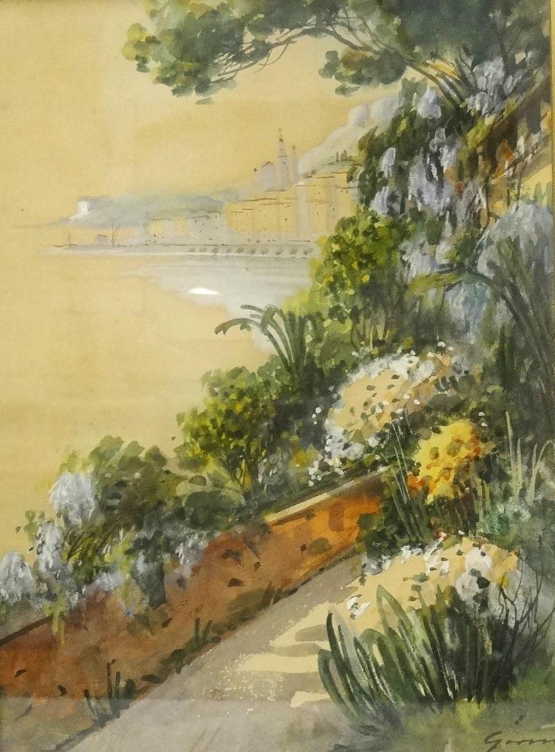 EDWARDIAN WATERCOLOUR The seafront, indistinctly signed, 30cm x 25.7cm, together with a signed