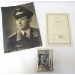 WWII GERMAN LUFTWAFFE PROMOTION CERTIFICATE signed by General der Flieger (Kurt) Student (