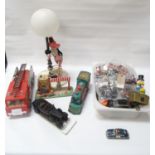 LARGE SELECTION OF VINTAGE TOYS including a tin plate battery operated locomotive; a tin plate