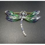 DIAMOND, SAPPHIRE AND ENAMEL DRAGONFLY BROOCH the head and tale set with diamonds and sapphires, the