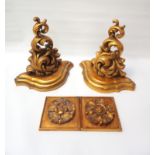 PAIR OF GILTWOOD STYLE WALL BRACKETS of shaped outline supported by floral scrolls, 28cm high;