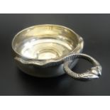 UNUSUAL SILVER SOMMELIER'S CUP with entwined double snake handle, hallmarks for London 1936, maker