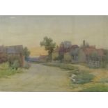 JAMES PATERSON RSA, RSW, RWS (1854-1932) Road through the village, watercolour, signed, 24.5cm x