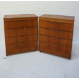 PAIR OF SAKOL TEAK CHESTS each with a moulded top above four drawers with roll over pierced handles,