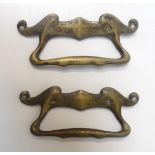 SIX PAIRS OF ART NOUVEAU BRASS DOOR HANDLES of shaped outline, each impressed to the back D455030,