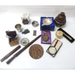 MIXED LOT OF COLLECTABLES including a boxed quaich, a cloisonne eastern bell, a cloisonne bowl, a