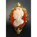 IMPRESSIVE LATE 19th CENTURY HARDSTONE CAMEO BROOCH/ PENDANT depicting a female bust in profile with