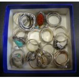 GOOD SELECTION OF MOSTLY SILVER RINGS of various sizes and designs including turquoise and CZ set