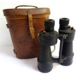 PAIR OF WWII BRITISH NAVY BINOCULARS 'Bino Prism Mk VA' and dated 1944, with leather carrying case