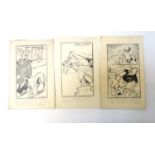 JACK LINDSAY (Glasgow Noon Record) three original pen and ink sporting cartoons, circa 1940/50's,