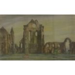 T. S. HALLIDAY Arbroath Abbey, pastel, signed with label to verso, 35.5cm x 54.5cm