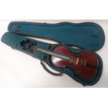 STUDENT VIOLIN with a two piece back measuring 13", with a fitted case