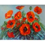 MARY MILLER 'Oriental Poppies', oil on board, signed and dated '04, 38.7cm x 49cm