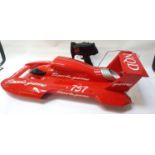 AGILE RADIO CONTROL POWER BOAT with a red plastic hull and body marked 'NQD 757 Sports Game', 75cm