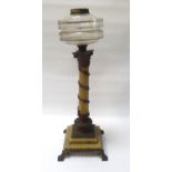VICTORIAN CORINTHIAN COLUMN OIL LAMP with glass bowl, hard composition column with twisting vine