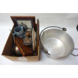 MIXED LOT OF COLLECTABLES including an aluminium preserve pan, an Ademco Ltd. paper guillotine,