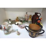 MIXED LOT OF CERAMICS including a Doulton Lambeth Ware black ground twin handled vase decorated with