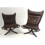 VINTAGE FALCON CHAIRS BY 'SIGURD RESELL FOR VANTE MOBLER' set of two, both in brown button back