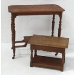 EDWARDIAN OAK OCCASIONAL TABLE with an oblong moulded top with canted corners, standing on turned