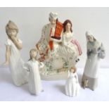 SELECTION OF FIGURINES comprising two Lladro figures, Royal Doulton figure Joy, Victorian