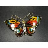 DAVID ANDERSEN ENAMEL DECORATED SILVER GILT BUTTERFLY BROOCH with colourful enamel decoration,