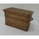 VINTAGE WICKER LAUNDRY BASKET with rope side carrying handles, 48.5cm x 78cm x 49.5cm