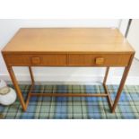 TEAK HALL TABLE the two drawers with rounded oblong handles standing on straight supports, 91cm wide