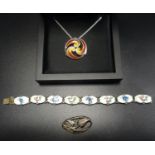 GOOD SELECTION OF DESIGNER SILVER JEWELLERY comprising a Sheila Fleet Breckon pendant decorated in