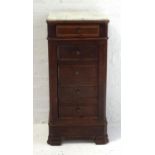 FRENCH STAINED PINE WASH STAND with a shaped grey marble top above a panelled frieze drawer, with