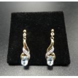 PAIR OF AQUAMARINE AND DIAMOND DROP EARRINGS in unmarked gold