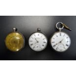 THREE LATE 19th CENTURY SILVER CASED POCKET WATCHES one with Roman numerals laid on decorative dial,