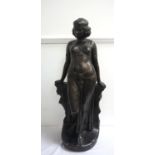 LARGE CLASSICAL FEMALE IN BRONZED GESSO leaning against a Sphinx style pedestal, 78cm high