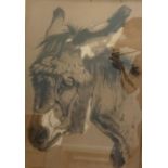 LARGE PORTRAIT STUDY OF A DONKEY'S HEAD charcoal and pastel, 68cm x 47.5cm