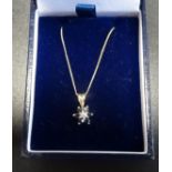 SAPPHIRE AND DIAMOND CLUSTER PENDANT in nine carat gold and on nine carat gold chain