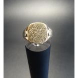 NINE CARAT GOLD SIGNET RING with engraved decoration and initials, ring size M and approximately 3.9