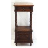 FRENCH STAINED OAK WASH STAND with a red veined marble top above a carved frieze drawer supported by