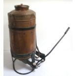 EARLY 20th CENTURY FRENCH COPPER KNAPSACK SPRAYER marked Lachacelle Canimal to the cylindrical body,