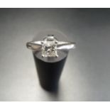 DIAMOND SOLITAIRE RING the princess cut diamond approximately 0.4cts, on platinum shank, ring size N