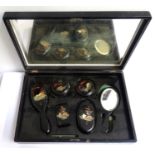 CHINESE EXPORT WARE TRAVELLING DRESSING TABLE SET contained in an ebonised box decorated with