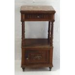 FRENCH MAHOGANY WASH STAND with a marble top above a carved frieze drawer supported by four turned