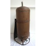 FRENCH COPPER KNAPSACK SPRAYER with a cylindrical body mounted onto a metal frame, 73cm high