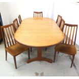 LARGE TEAK G PLAN DINING TABLE oval shape with sliding extension along with six high back G Plan