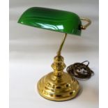 BRASS DESK LAMP with adjustable glass shade, approximately 39cm high