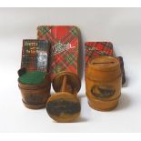SCOTTISH INTEREST including three pieces of Mauchline ware, a pale pin cushion marked 'From The