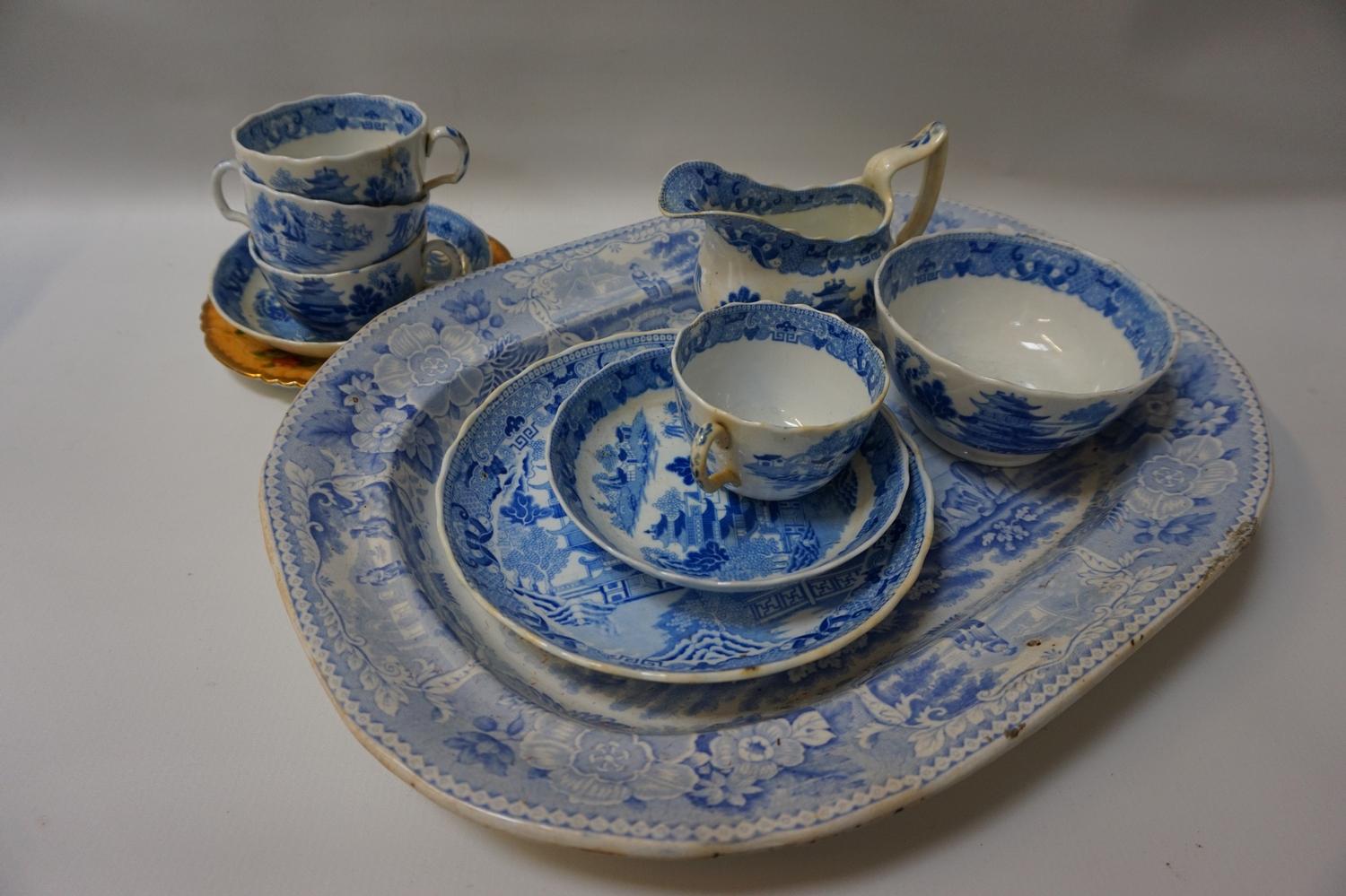 VICTORIAN CERAMICS with two blue and white meat plates, various blue and white ceramics, and a