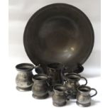 SIX 19th AND 20th CENTURY PEWTER MEASURES 2x 1/2 pint, 2x gill and 2x 1/2 gill, various markings;