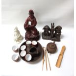 SELECTION OF EAST ASIAN ITEMS including a Taiwanese bamboo carved scoop, pick and sprung chopsticks,