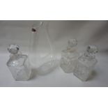 RIEDEL AMADEO FATTO A MANO CRYSTAL DECANTER of organic blown form, a pair of lead crystal square