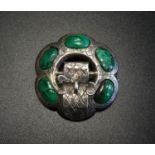 VICTORIAN SCOTTISH MALACHITE SET SILVER BROOCH with five stone sections and engraved buckle