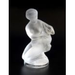 LALIQUE FROSTED GLASS FIGURINE of Diana the huntress holding a fawn, signed to base, 11.5cm high